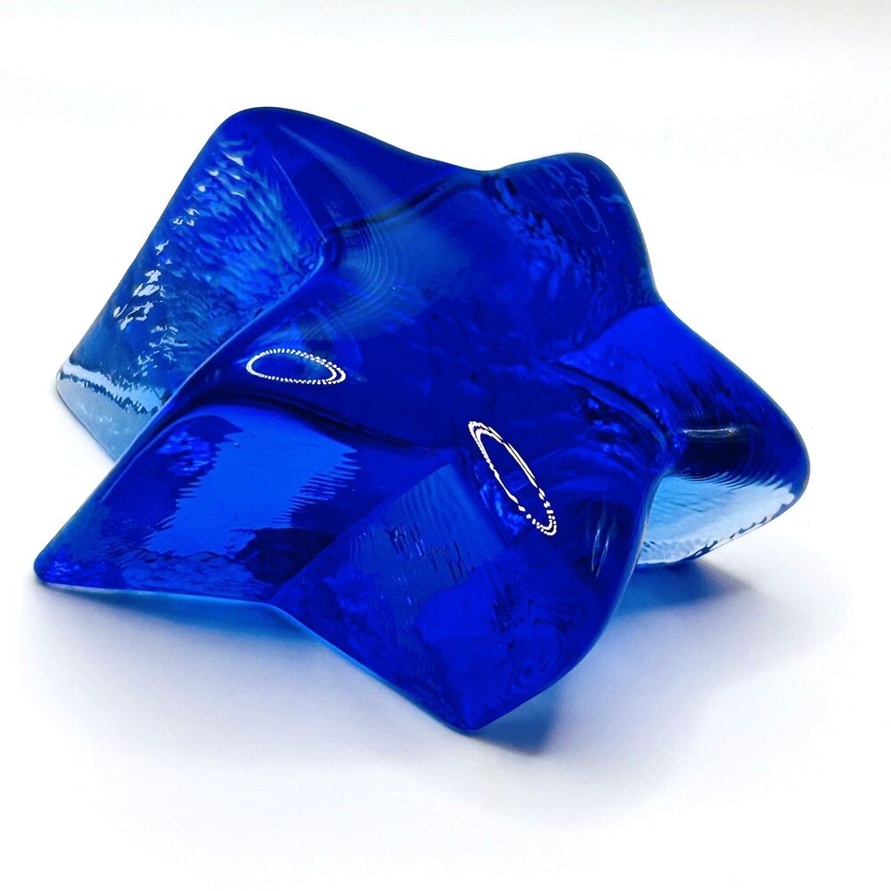 Fire And Light Star Paperweight Blue Cobalt Recycled Glass Signed Dated 2000